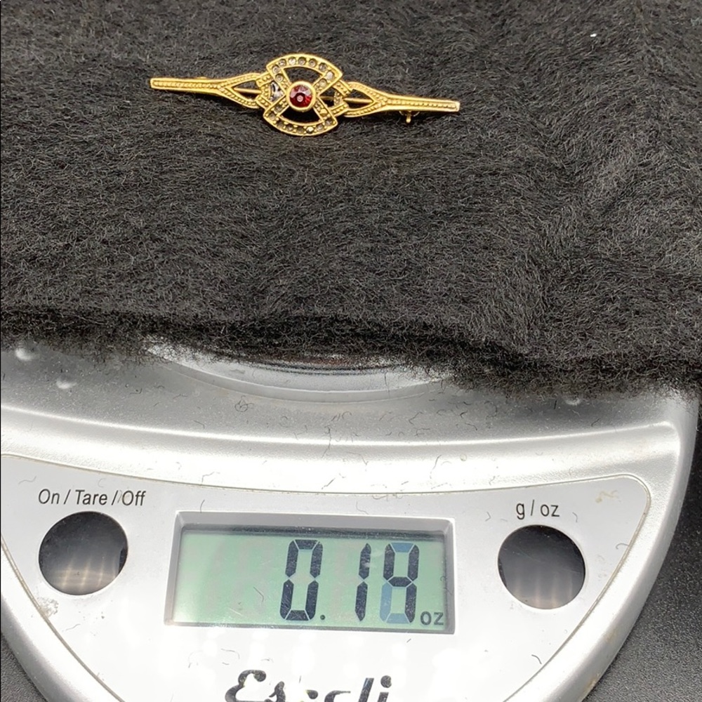 Gold over Silver Marcasite brooch $75 w/ Ruby - Picture 3 of 3